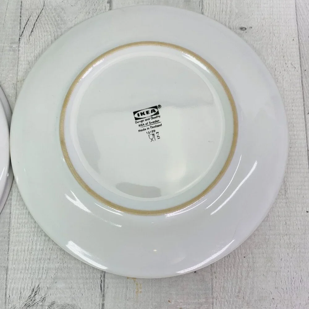 Ikea BULLRA 15199 Turquoise Red Floral Round Stoneware Lunch Salad Plates Set 6